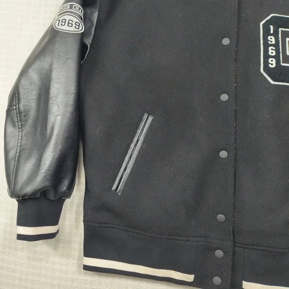 GAP Varsity Classic G 1969 Black Wool Leather Sleeve Letterman Jacket Mens M - Picture 12 of 15